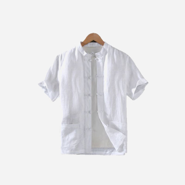 Camisa de lino y algodón para hombre con botones de rana, estilo vintage, con estampado de Buddha Stones y bolsillos. - image 11