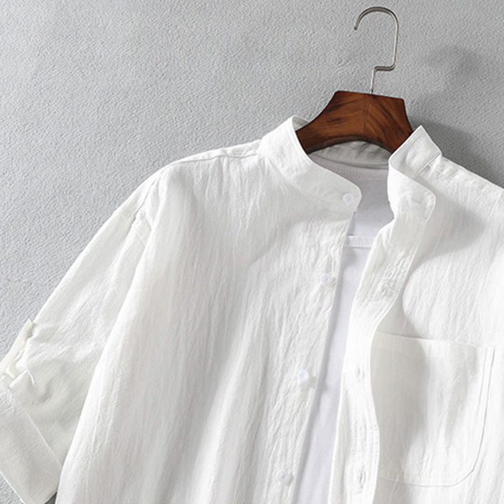 Camisa de hombre de manga tres cuartos, estilo casual vintage, con estampado de Buddha Stones y un solo botón. - image 3