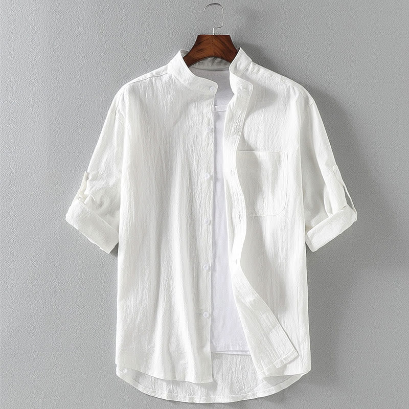Camisa de hombre de manga tres cuartos, estilo casual vintage, con estampado de Buddha Stones y un solo botón. - Blanco - US/UK/AU46, EU56 (5XL) - image 1