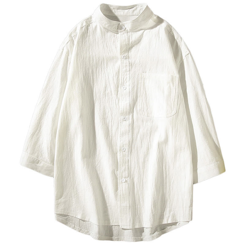 Camisa de hombre de manga tres cuartos, estilo casual vintage, con estampado de Buddha Stones y un solo botón. - image 14