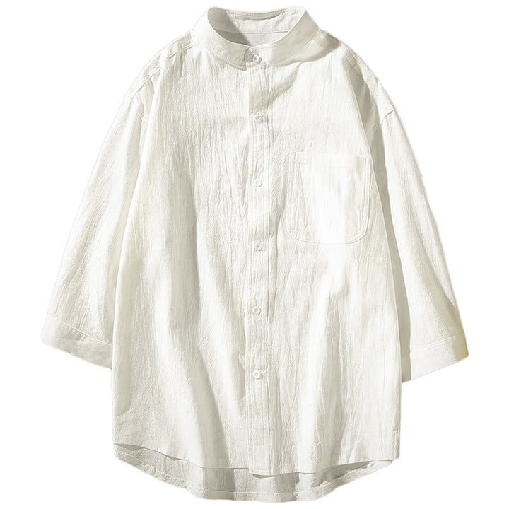 Camisa de hombre de manga tres cuartos, estilo casual vintage, con estampado de Buddha Stones y un solo botón. - image 14