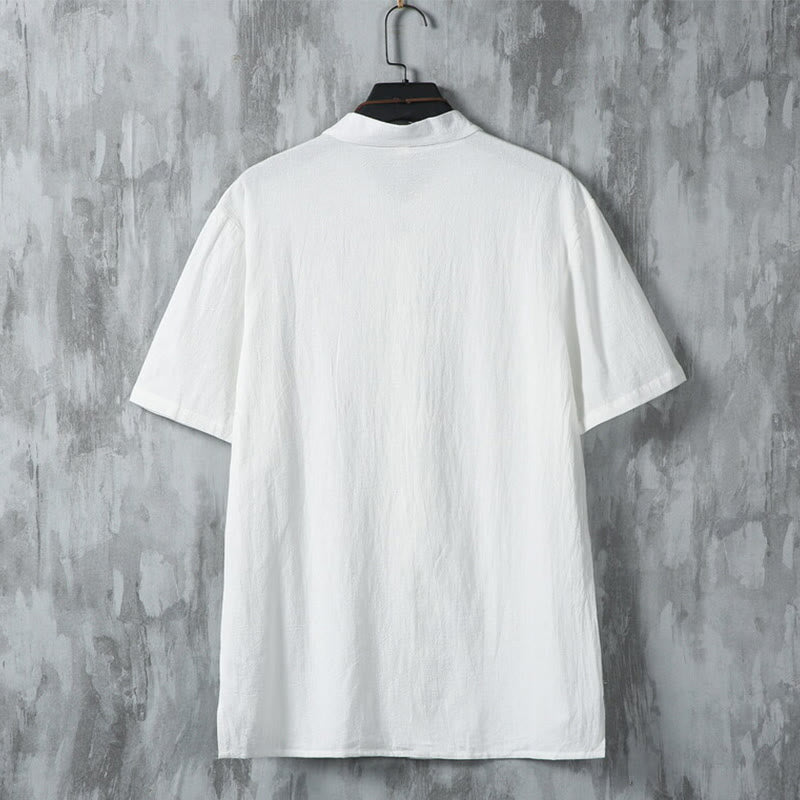 Camisa de lino y algodón de manga corta para hombre, estilo casual, con botones de rana chinos, estilo diario, Buddha Stones - image 2