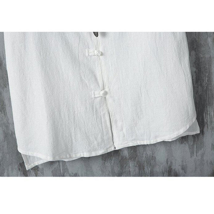 Camisa de lino y algodón de manga corta para hombre, estilo casual, con botones de rana chinos, estilo diario, Buddha Stones - image 8