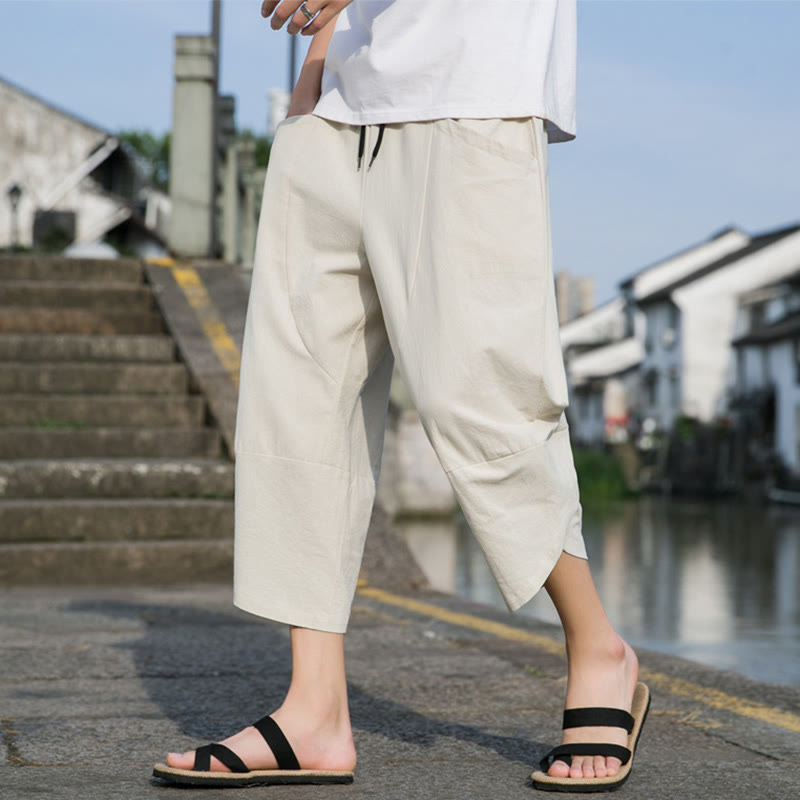 Pantalones de lino y algodón con bolsillos para hombre , informales, sencillos, lisos, de verano, con cordón, talla 7-8 - image 17