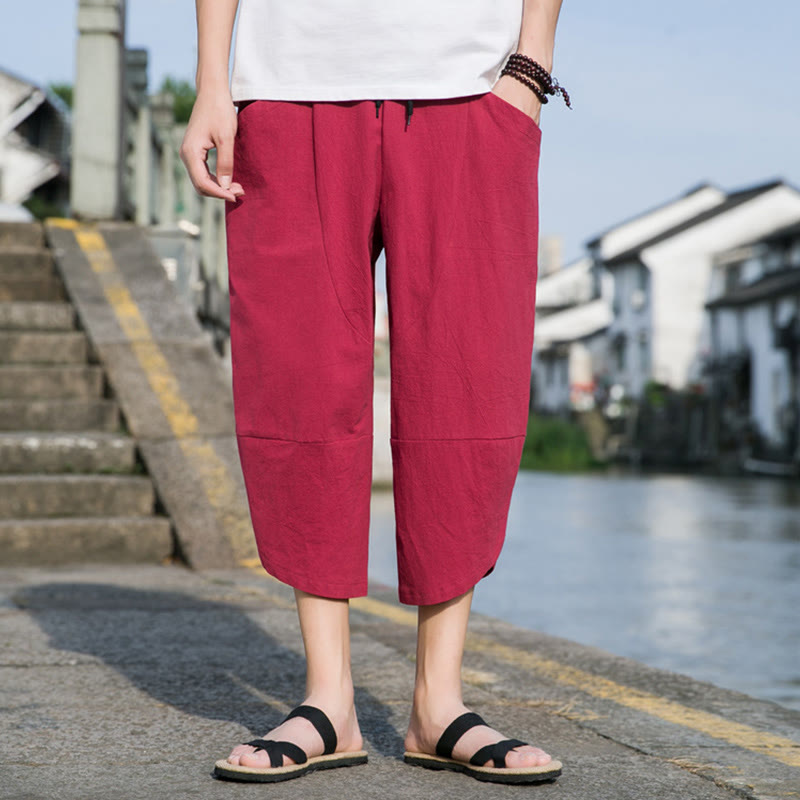 Pantalones de lino y algodón con bolsillos para hombre , informales, sencillos, lisos, de verano, con cordón, talla 7-8 - image 22