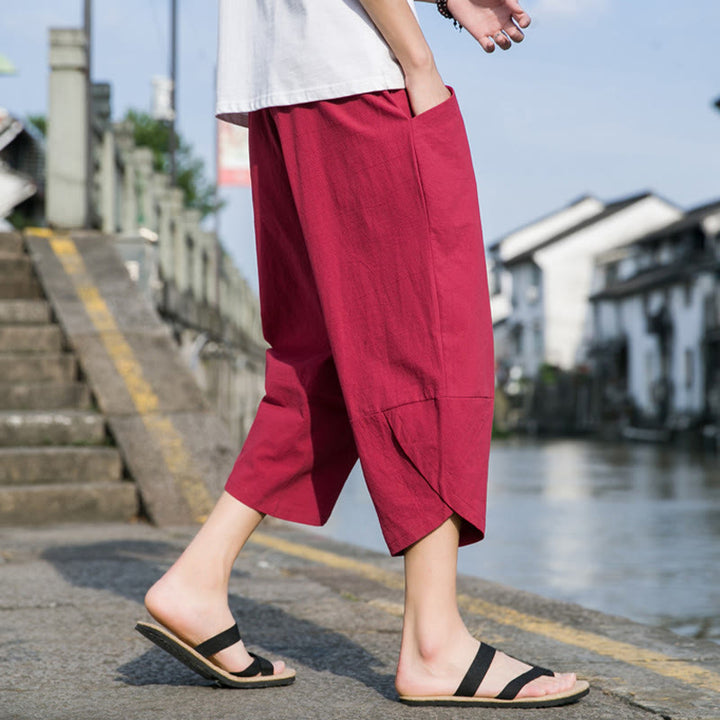 Pantalones de lino y algodón con bolsillos para hombre , informales, sencillos, lisos, de verano, con cordón, talla 7-8 - image 23