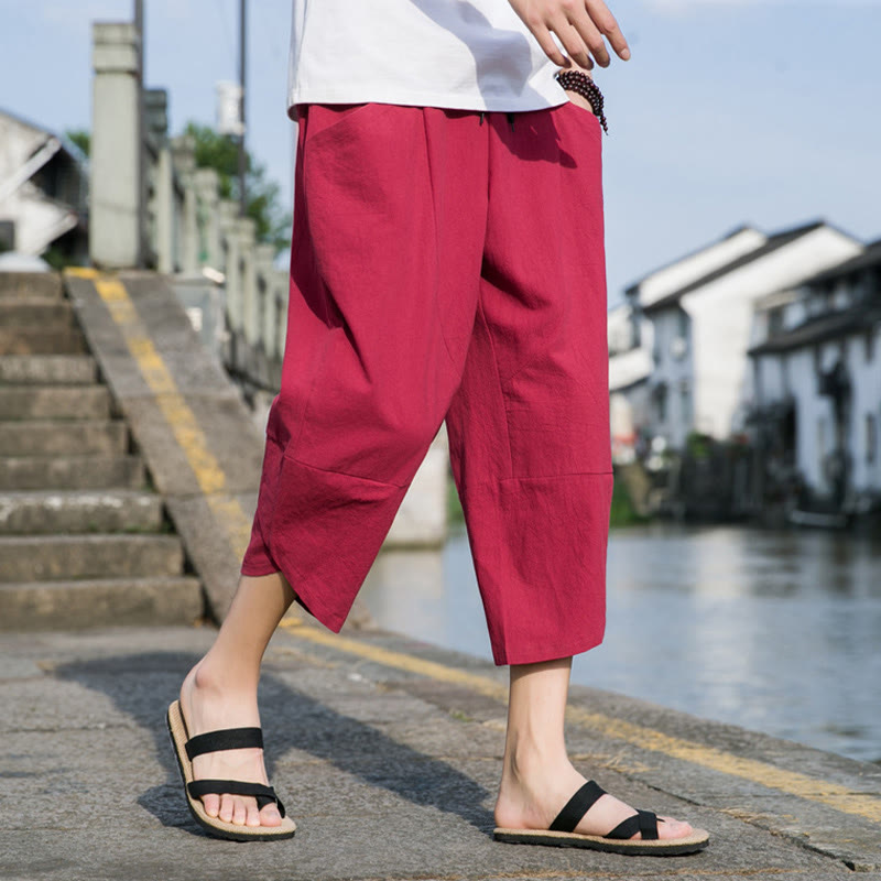 Pantalones de lino y algodón con bolsillos para hombre , informales, sencillos, lisos, de verano, con cordón, talla 7-8 - image 24