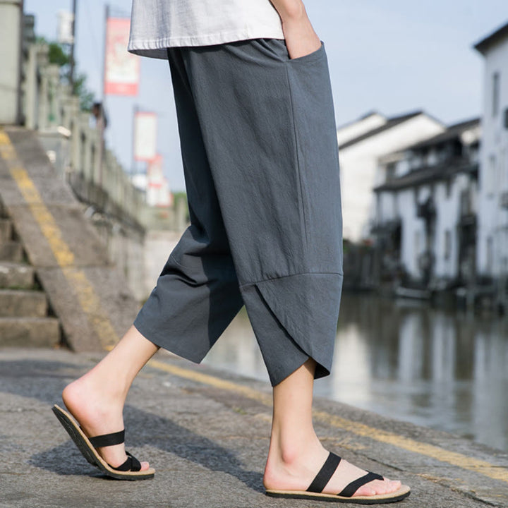 Pantalones de lino y algodón con bolsillos para hombre , informales, sencillos, lisos, de verano, con cordón, talla 7-8 - image 2