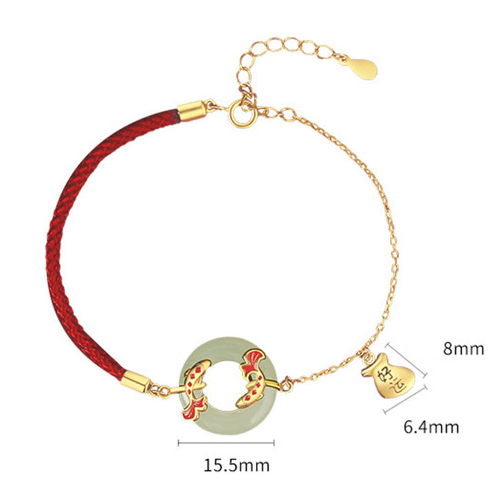 Pulsera de plata de ley 999 con Buddha Stones , jade blanco hetiano, doble pez Koi, hebilla de la paz, amuleto de la suerte y riqueza - image 8