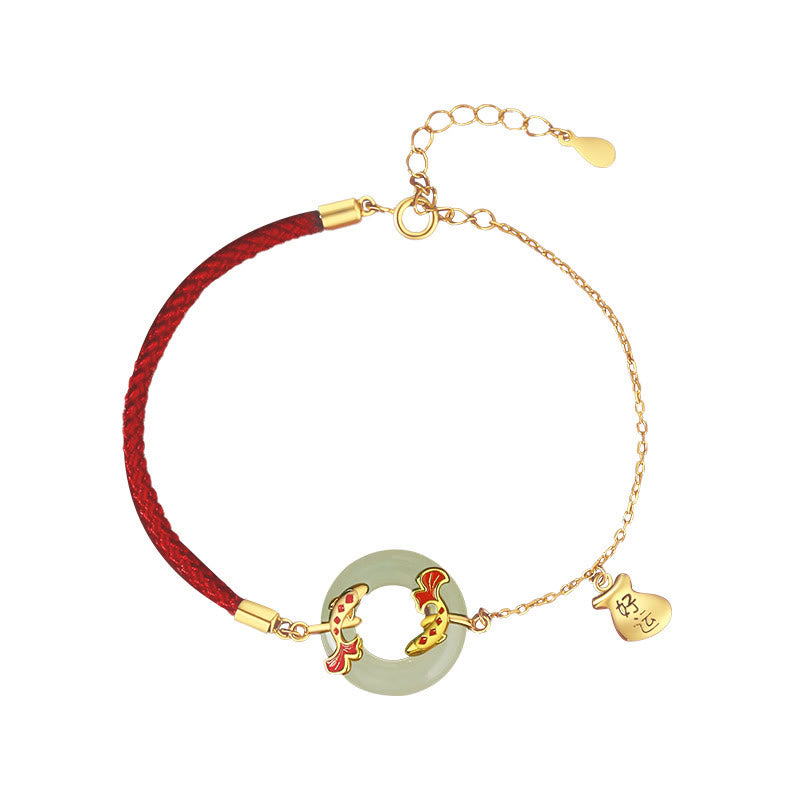 Pulsera de plata de ley 999 con Buddha Stones , jade blanco hetiano, doble pez Koi, hebilla de la paz, amuleto de la suerte y riqueza - image 7