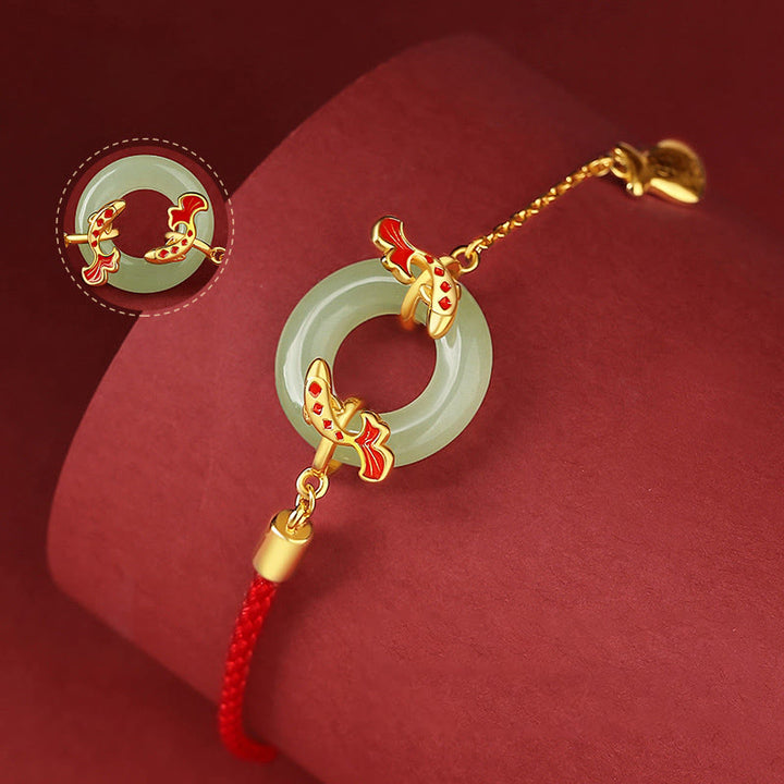 Pulsera de plata de ley 999 con Buddha Stones , jade blanco hetiano, doble pez Koi, hebilla de la paz, amuleto de la suerte y riqueza - image 2