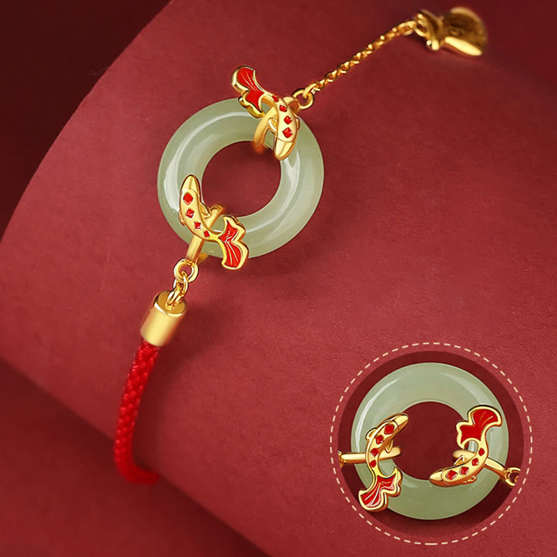Pulsera de plata de ley 999 con Buddha Stones , jade blanco hetiano, doble pez Koi, hebilla de la paz, amuleto de la suerte y riqueza - image 5
