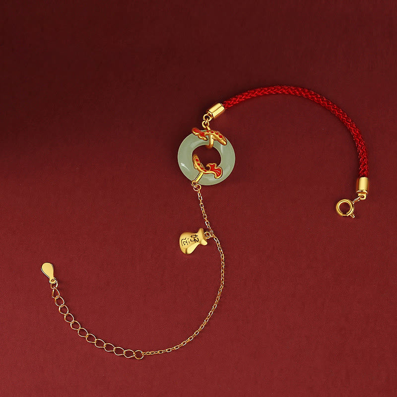 Pulsera de plata de ley 999 con Buddha Stones , jade blanco hetiano, doble pez Koi, hebilla de la paz, amuleto de la suerte y riqueza - image 3