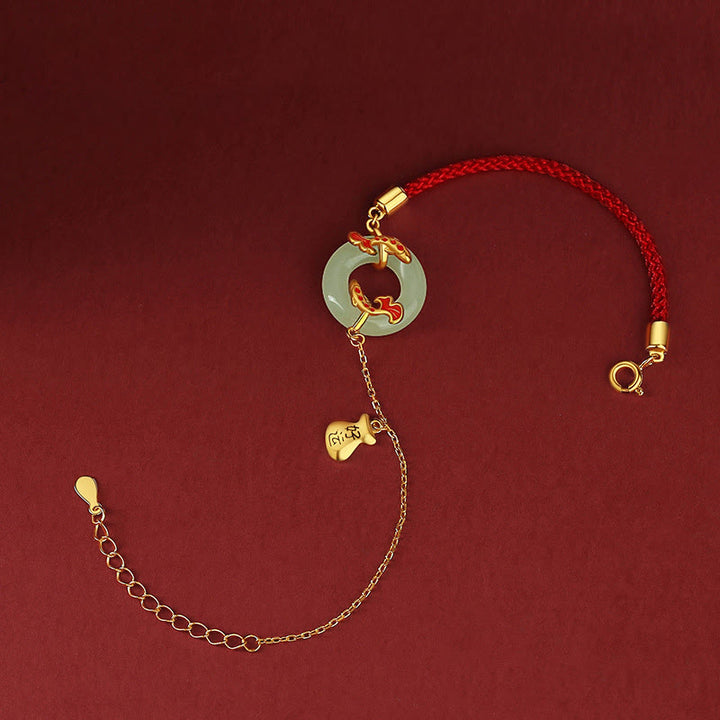 Pulsera de plata de ley 999 con Buddha Stones , jade blanco hetiano, doble pez Koi, hebilla de la paz, amuleto de la suerte y riqueza - image 3