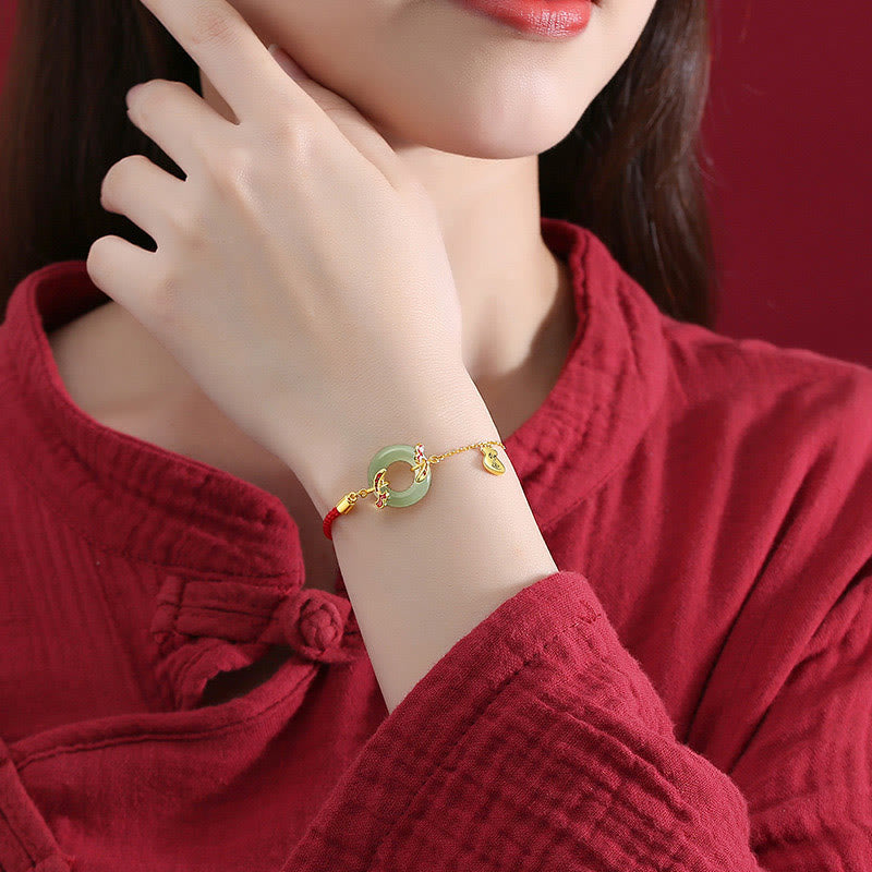 Pulsera de plata de ley 999 con Buddha Stones , jade blanco hetiano, doble pez Koi, hebilla de la paz, amuleto de la suerte y riqueza - image 4