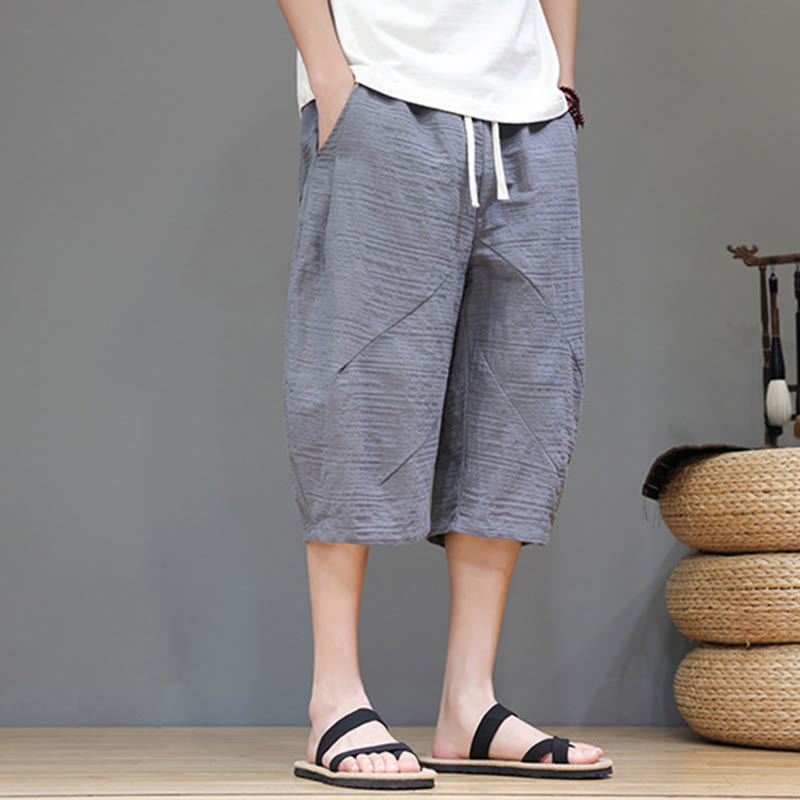 Pantalones harén de lino y algodón con bolsillos para hombre, estilo vintage, con estampado de Buddha Stones , jacquard, color liso, con cordón ajustable - image 1