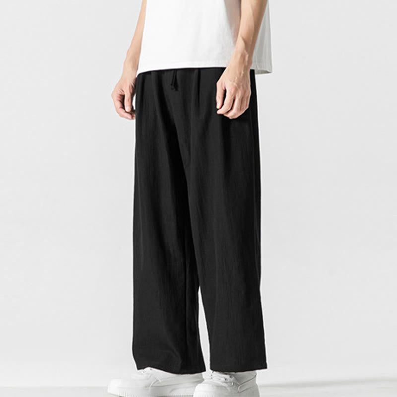 Pantalones de lino y algodón con cordón y bolsillos para hombre , Buddha Stones , lisos, de verano, con pierna recta - image 16