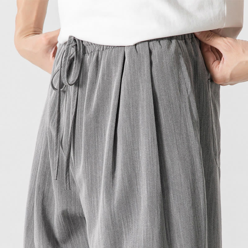 Pantalones de lino y algodón con cordón y bolsillos para hombre , Buddha Stones , lisos, de verano, con pierna recta - image 9