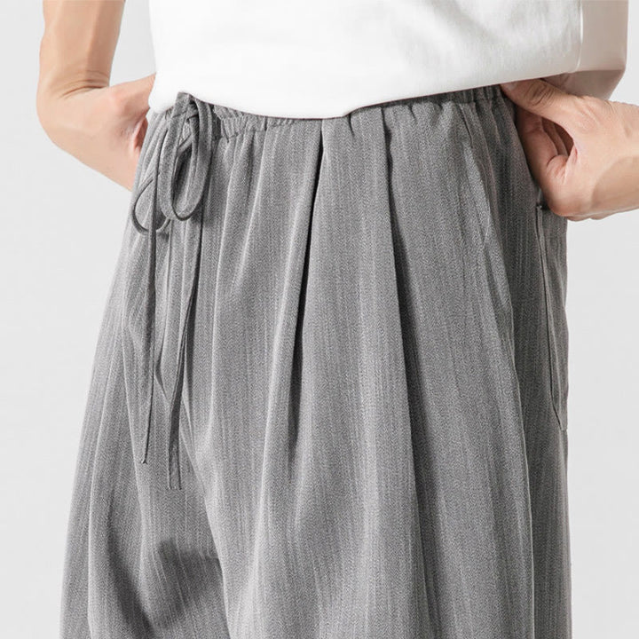 Pantalones de lino y algodón con cordón y bolsillos para hombre , Buddha Stones , lisos, de verano, con pierna recta - image 9