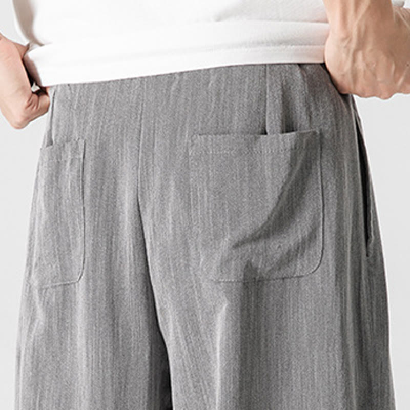 Pantalones de lino y algodón con cordón y bolsillos para hombre , Buddha Stones , lisos, de verano, con pierna recta - image 10