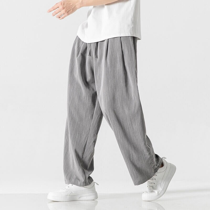 Pantalones de lino y algodón con cordón y bolsillos para hombre , Buddha Stones , lisos, de verano, con pierna recta - image 6