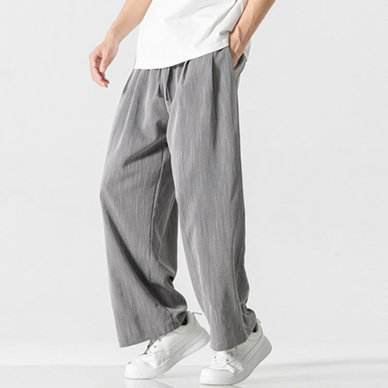 Pantalones de lino y algodón con cordón y bolsillos para hombre , Buddha Stones , lisos, de verano, con pierna recta - image 7