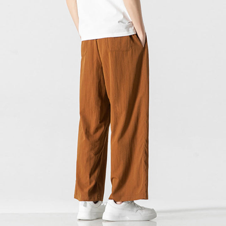 Pantalones de lino y algodón con cordón y bolsillos para hombre , Buddha Stones , lisos, de verano, con pierna recta - image 33