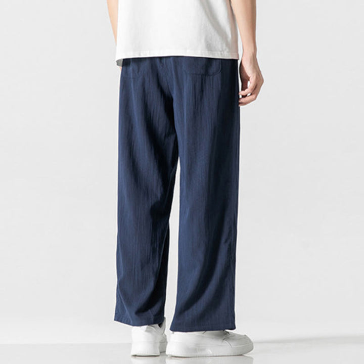 Pantalones de lino y algodón con cordón y bolsillos para hombre , Buddha Stones , lisos, de verano, con pierna recta - image 23