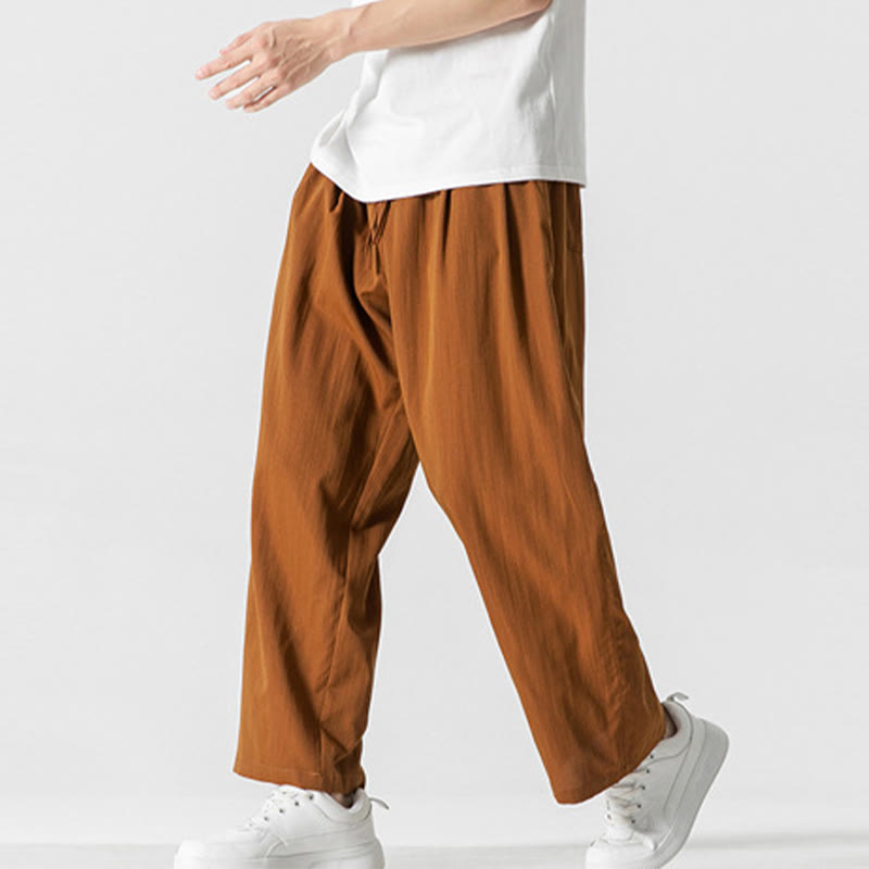 Pantalones de lino y algodón con cordón y bolsillos para hombre , Buddha Stones , lisos, de verano, con pierna recta - image 30