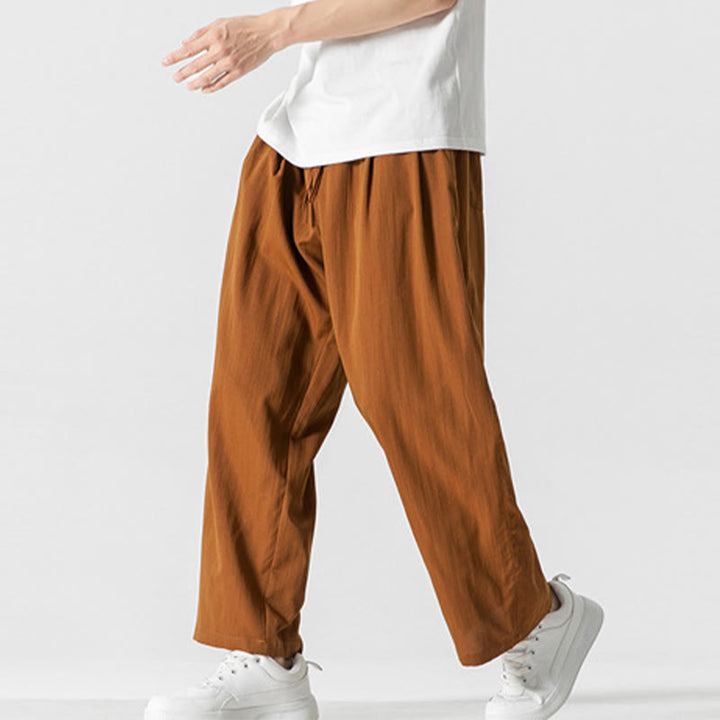 Pantalones de lino y algodón con cordón y bolsillos para hombre , Buddha Stones , lisos, de verano, con pierna recta - image 30