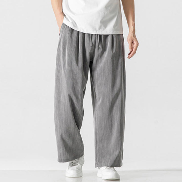 Pantalones de lino y algodón con cordón y bolsillos para hombre , Buddha Stones , lisos, de verano, con pierna recta - Plata - US/UK/AU46, EU56 (5XL) - image 0