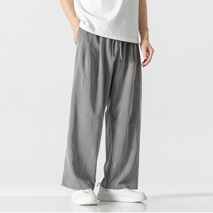 Pantalones de lino y algodón con cordón y bolsillos para hombre , Buddha Stones , lisos, de verano, con pierna recta - image 3
