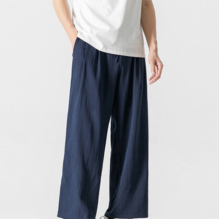 Pantalones de lino y algodón con cordón y bolsillos para hombre , Buddha Stones , lisos, de verano, con pierna recta - image 26