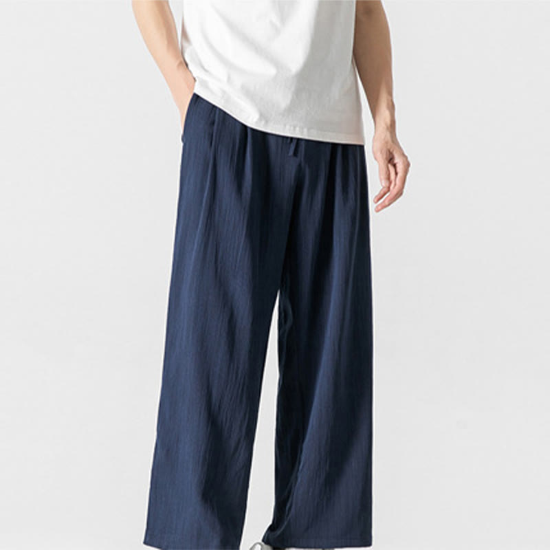 Pantalones de lino y algodón con cordón y bolsillos para hombre , Buddha Stones , lisos, de verano, con pierna recta - image 26