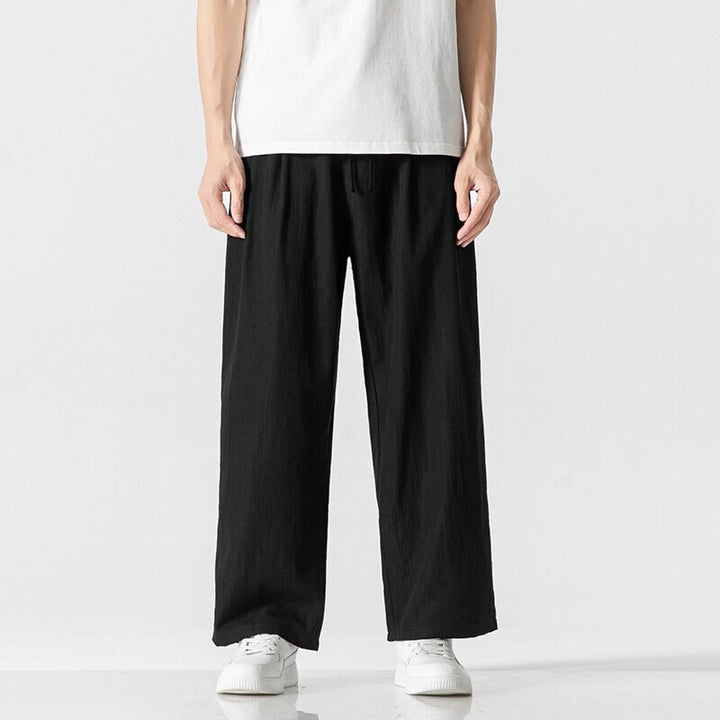 Pantalones de lino y algodón con cordón y bolsillos para hombre , Buddha Stones , lisos, de verano, con pierna recta - Negro - US/UK/AU46, EU56 (5XL) - image 12