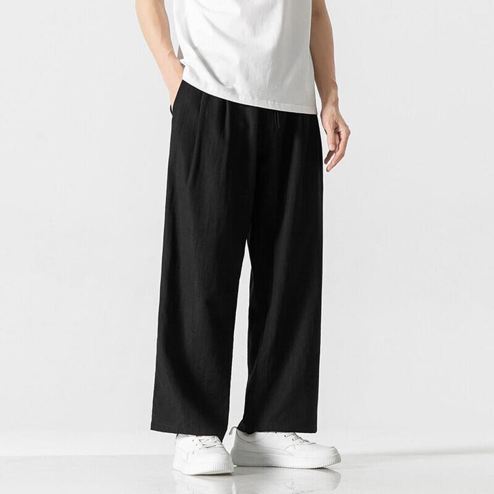 Pantalones de lino y algodón con cordón y bolsillos para hombre , Buddha Stones , lisos, de verano, con pierna recta - image 15