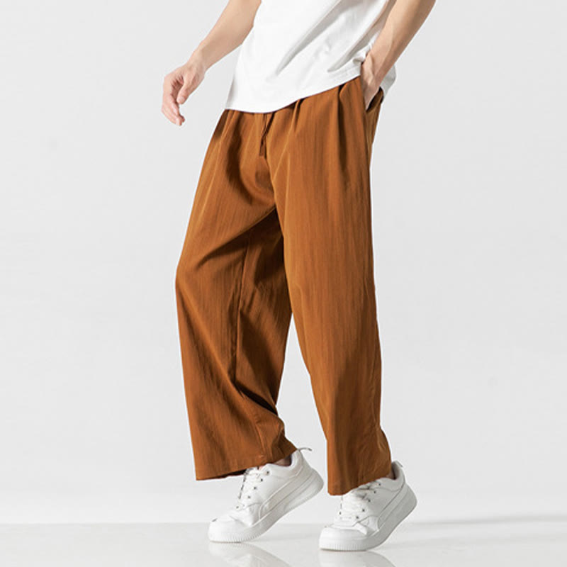 Pantalones de lino y algodón con cordón y bolsillos para hombre , Buddha Stones , lisos, de verano, con pierna recta - image 31