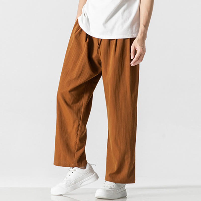 Pantalones de lino y algodón con cordón y bolsillos para hombre , Buddha Stones , lisos, de verano, con pierna recta - image 29