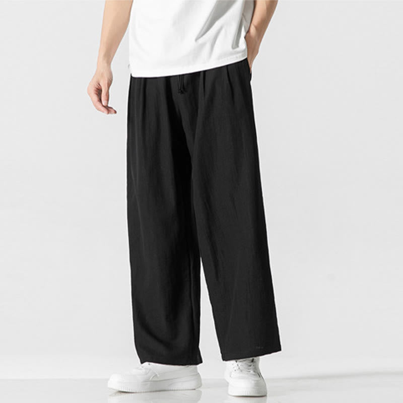 Pantalones de lino y algodón con cordón y bolsillos para hombre , Buddha Stones , lisos, de verano, con pierna recta - image 13