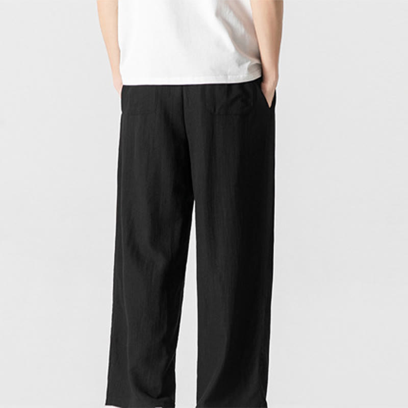 Pantalones de lino y algodón con cordón y bolsillos para hombre , Buddha Stones , lisos, de verano, con pierna recta - image 19