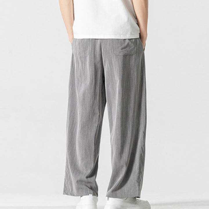 Pantalones de lino y algodón con cordón y bolsillos para hombre , Buddha Stones , lisos, de verano, con pierna recta - image 4