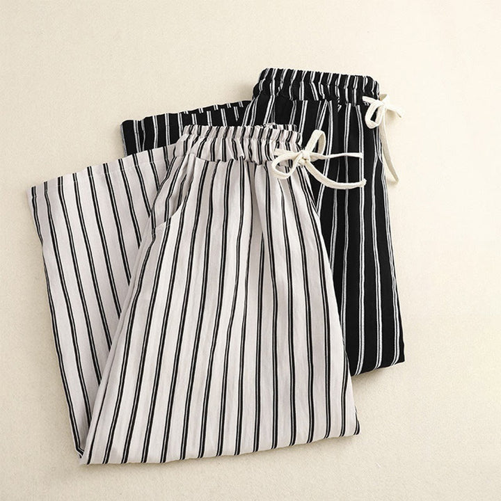 Pantalones anchos con cordones y rayas acrílicas informales de Buddha Stones para mujer con bolsillos