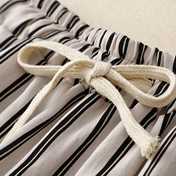 Pantalones anchos con cordones y rayas acrílicas informales de Buddha Stones para mujer con bolsillos