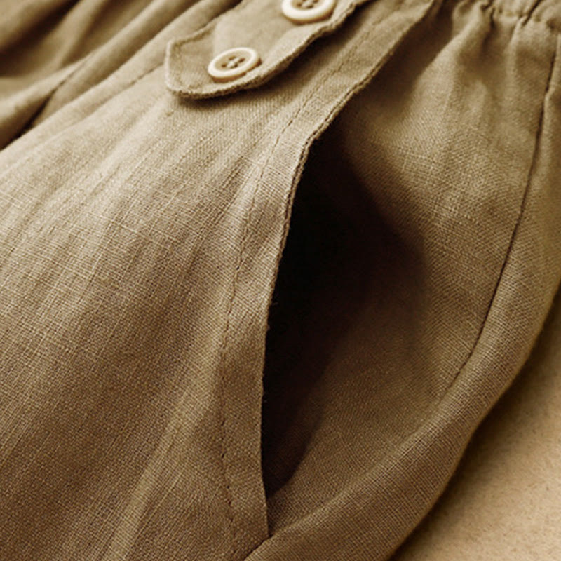 Pantalones harén de lino y algodón para mujer, informales, lisos, de verano , con bolsillos, de 7 a 8 botones - image 1