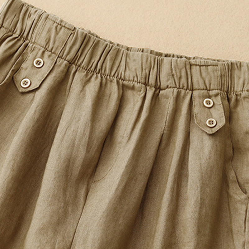 Pantalones harén de lino y algodón para mujer, informales, lisos, de verano , con bolsillos, de 7 a 8 botones - image 3