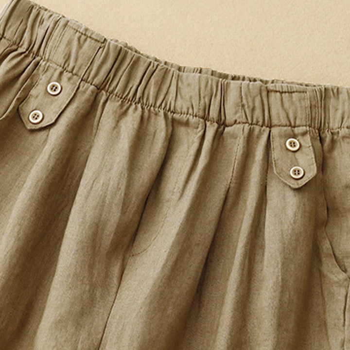 Pantalones harén de lino y algodón para mujer, informales, lisos, de verano , con bolsillos, de 7 a 8 botones - image 3