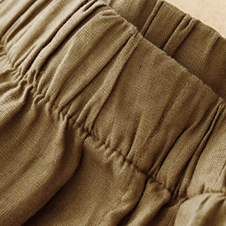 Pantalones harén de lino y algodón para mujer, informales, lisos, de verano , con bolsillos, de 7 a 8 botones - image 2