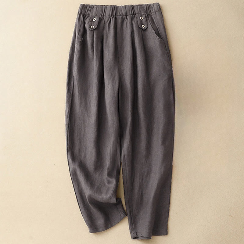 Pantalones harén de lino y algodón para mujer, informales, lisos, de verano , con bolsillos, de 7 a 8 botones - Gris pizarra - US8-10，UK/AU12-14，EU40-42 (2XL) - image 5