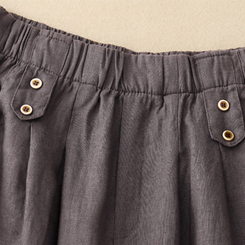 Pantalones harén de lino y algodón para mujer, informales, lisos, de verano , con bolsillos, de 7 a 8 botones - image 9