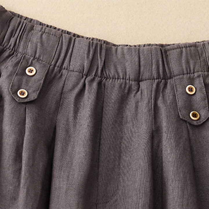 Pantalones harén de lino y algodón para mujer, informales, lisos, de verano , con bolsillos, de 7 a 8 botones - image 9